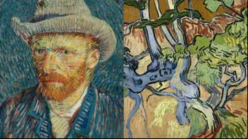 Autorretrato de Van Gogh (à esqu.) e sua última obra (à dir.) - Domínio Público