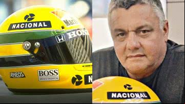 O capacete de Ayrton Senna e Alan Mosca, um de seus criadores - Getty Imagens e Instagram / @alanmosca