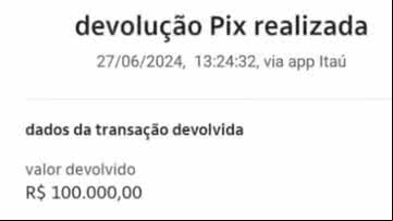 Registro da devolução do pix - Arquivo pessoal