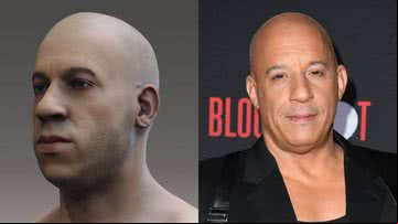 Suposta recriação em 3D e o ator Vin Diesel, respectivamente - Reprodução/X/@AlamoNYC e Getty Images