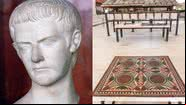 Busto de Calígula (à esqu.) e o mosaico (à dir.) - Getty Images