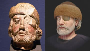 Escultura e aproximação facial do líder militar - Wikimedia Commons/Rotatebot e divulgação