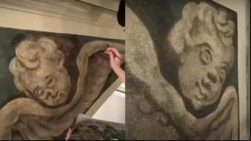 Registro das pinturas reveladas em igreja nos EUA - Reprodução/Vídeo/NBC10 Boston