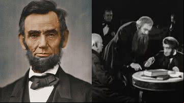 Retrato de Abraham Lincoln (à esqu.) e cena do filme (à dir.) - Getty Images e divulgação/vídeo