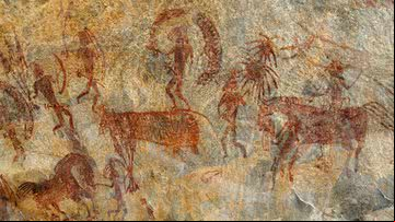 Pintura rupestre de Bhimbetka, na Índia - Getty Images