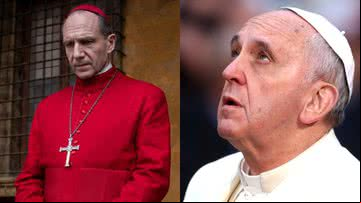 Imagem do filme Conclave (à esqu.) e foto do papa Francisco (à dir.) - Divulgação e Getty Images