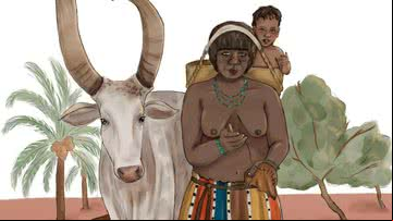 Ilustração artística de uma mulher enquanto carrega um bebê em uma cesta pendurada na cabeça - Divulgação/Jared Carballo-Pérez/Journal of Anthropological Archaeology