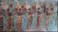 Antigo mural maia em Bonampak, no México, com fundo em azul maia - Licença Creative Commons/Arian Zwegers