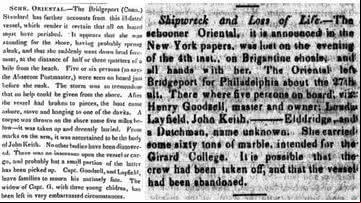 Reportagens de 1844 sobre o naufrágio do 'Oriental' - Divulgação
