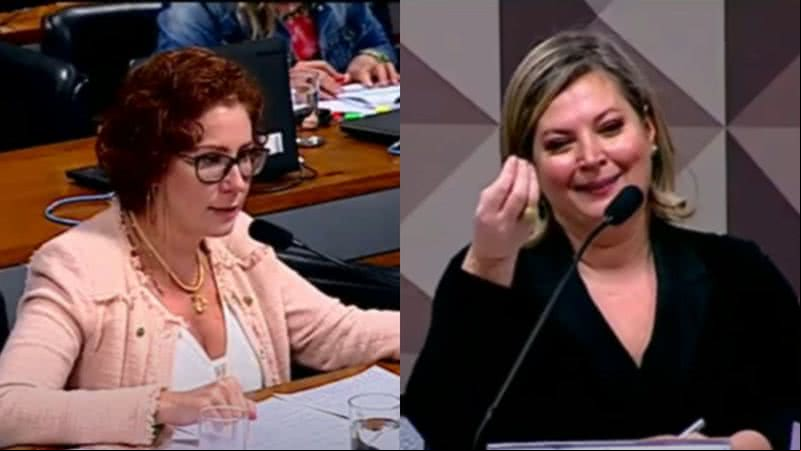 Imagens mostrando Carla Zambelli (à esq) e Joice Hasselmann (à dir) durante discussão - Divulgação / TV Senado