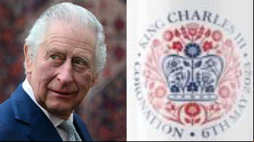 Á esquerda imagem de rei Charles III e à direita imagem de logomarca - Getty Images e Divulgação / Palácio de Buckingham