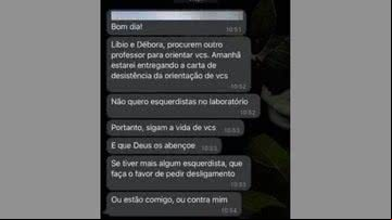 Print das mensagens da professora bolsonarista em grupo de Whatssap - Reprodução / Instagram:@uneoficial