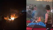 Trechos de vídeos com barracas pegando fogo em Festivais de Reading e Leeds - Reprodução/YouTube/Guardian News